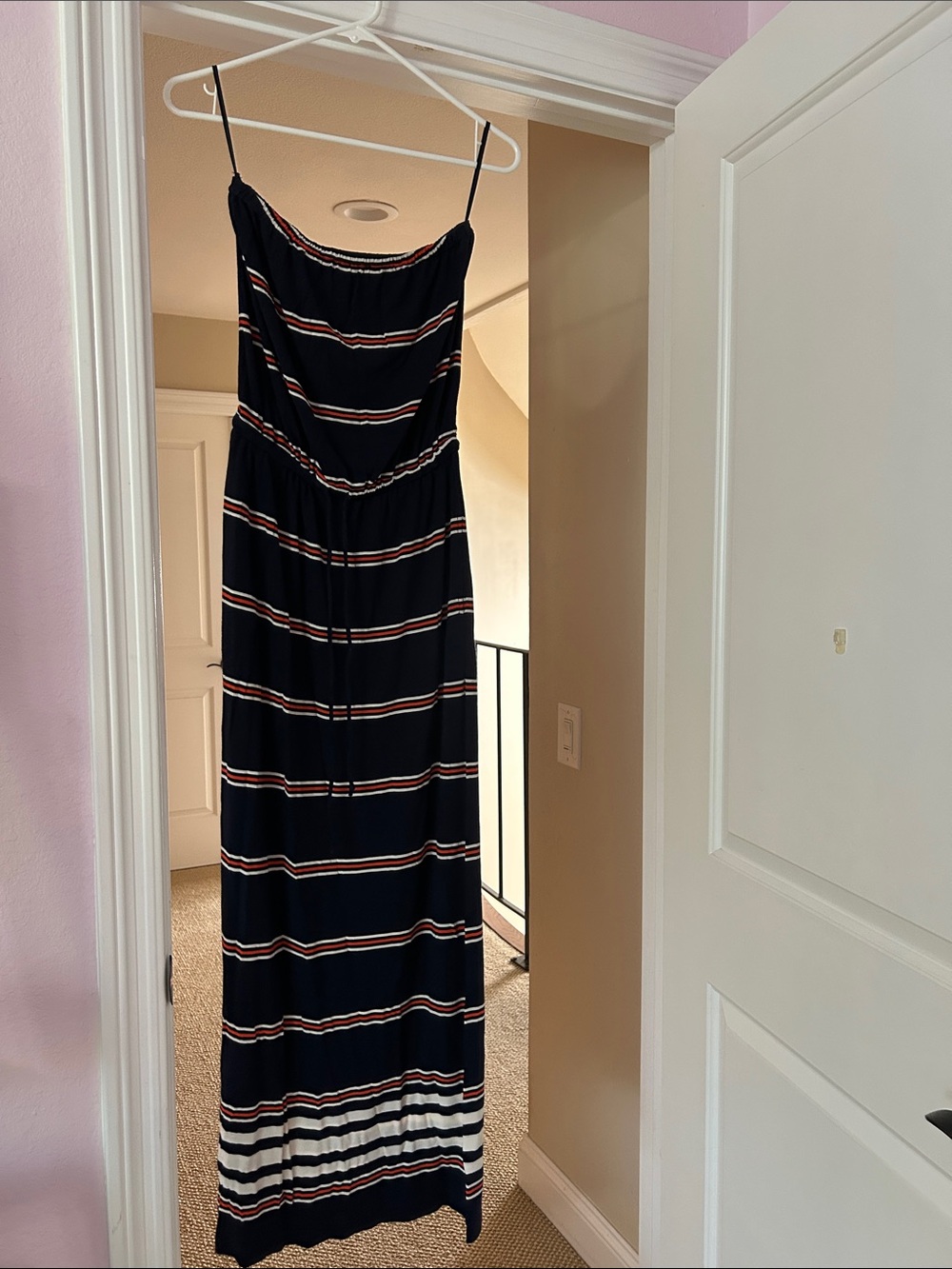 J. Crew Navy Maxi Dress with White and Red Stripes